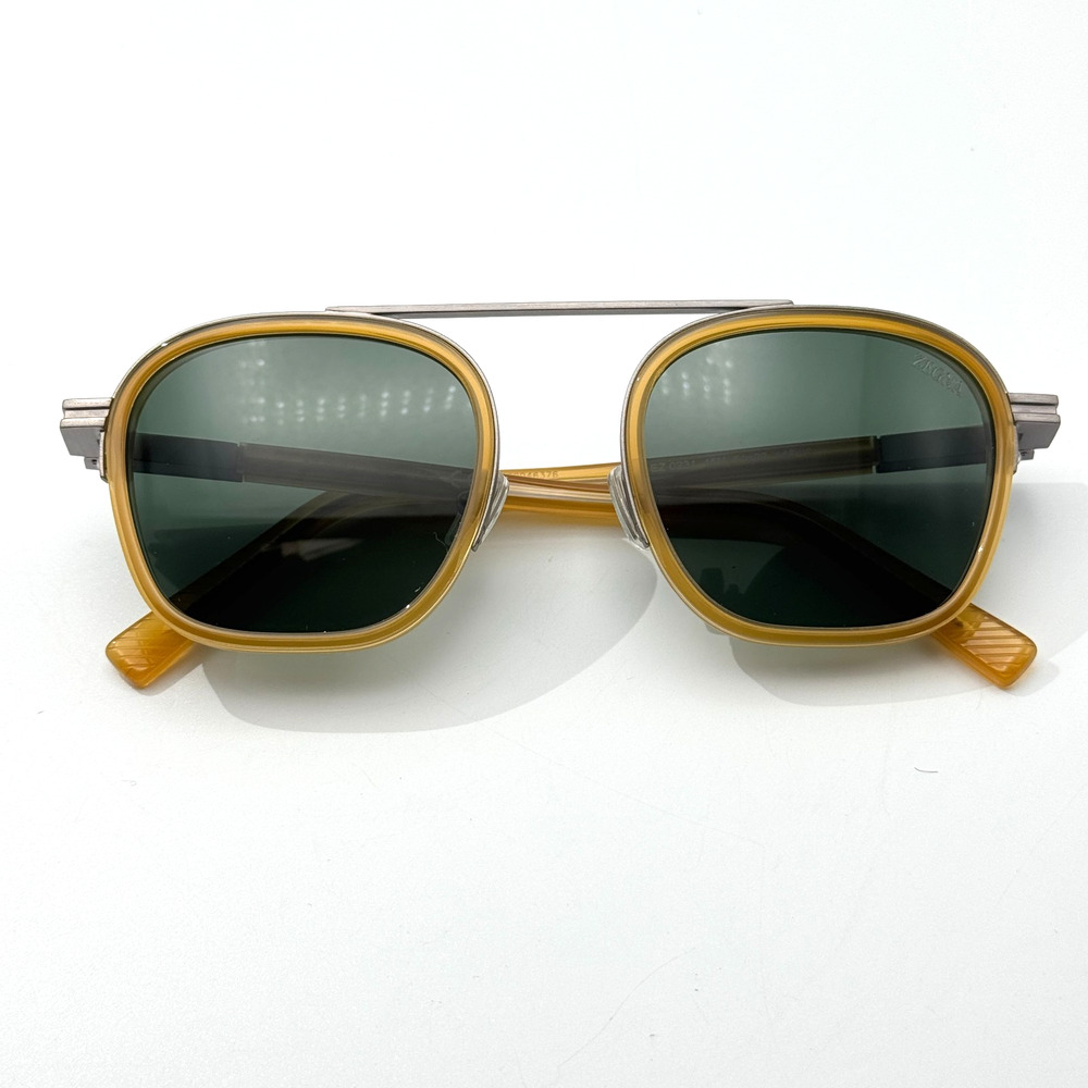 Ermenegildo Zegna Sunglasses EZ0231 45N Light Brown Pilot Frame Green Lens 51mm